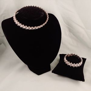 Flexible Choker Necklace & Bracelet SET Rhinestone Party Prom Dance Elegant